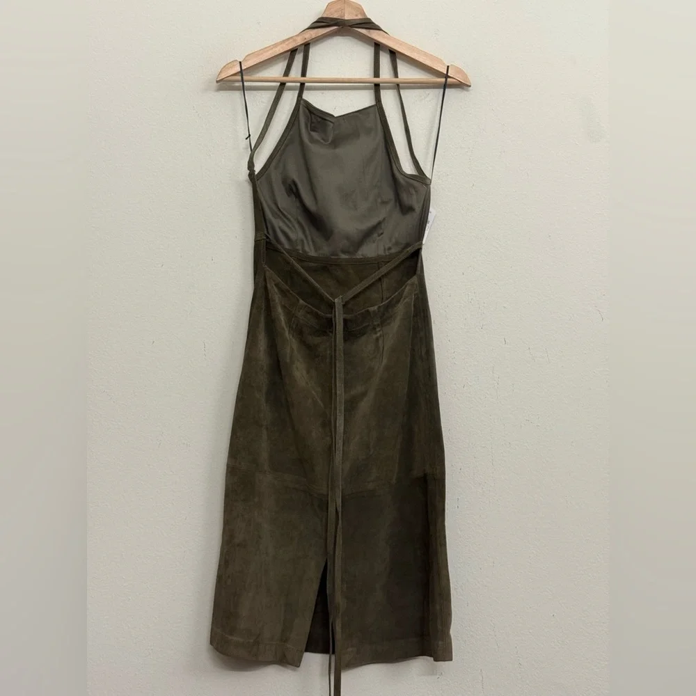 NWT Theory Lilita Suede Backless Halter Midi Dress Khaki Green Sz 4 - Picture 7 of 16
